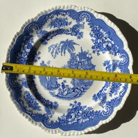 Antique John Maddock & Sons Royal 9” Blue Transferware Plate - Asian w/ Pagodas - Picture 4 of 8